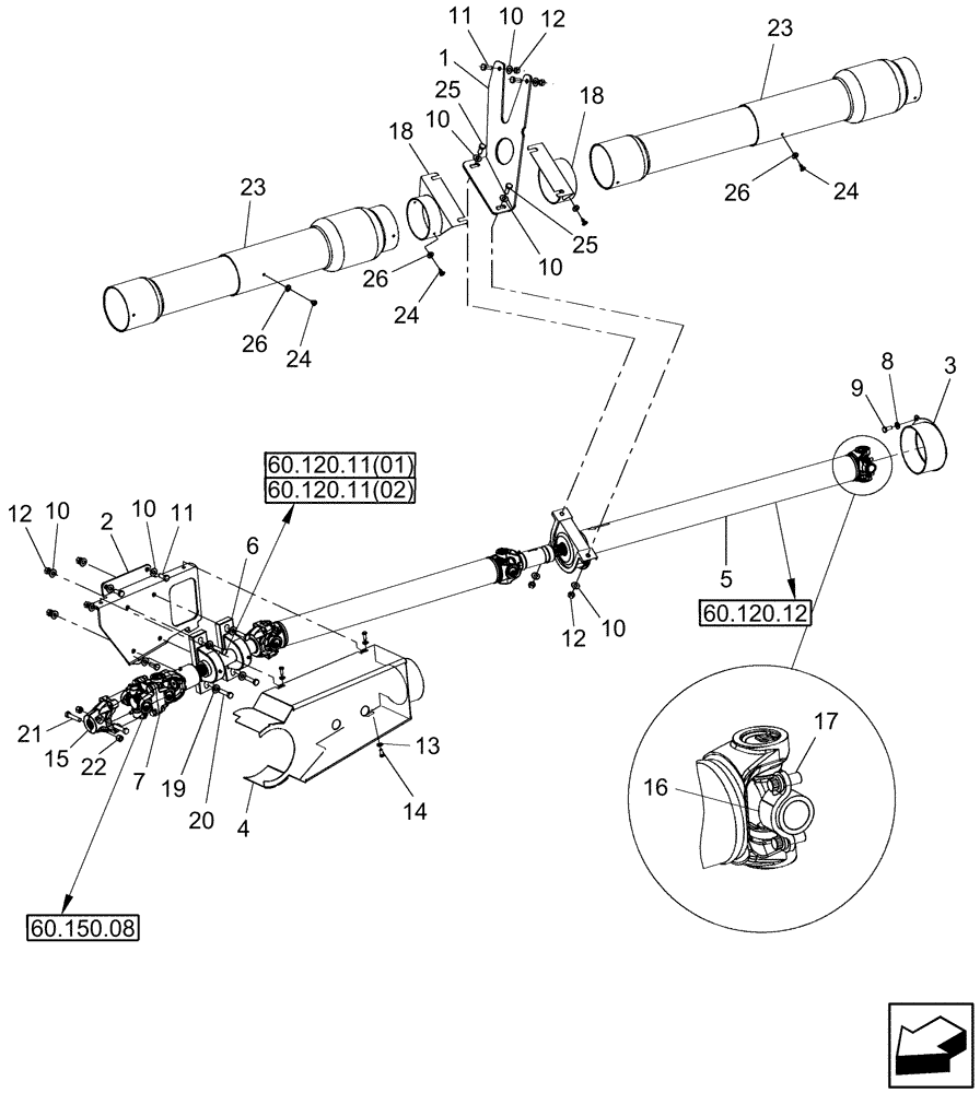 Схема запчастей Case IH 9120 - (60.120.10) - DRIVE SHAFT, FEEDER/HEADER (60) - PRODUCT FEEDING