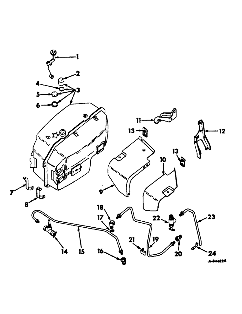 Схема запчастей Case IH 1206 - (E-04) - FUEL SYSTEM, FUEL TANK SUPPORTS AND PIPING (02) - FUEL SYSTEM