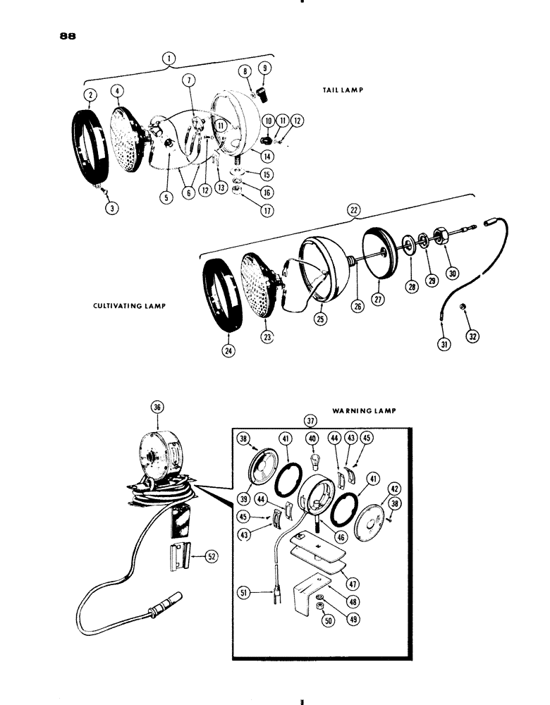 Схема запчастей Case IH 730 SERIES - (088) - LIGHTING EQUIPMENT, TAIL LAMP, CULTIVATING LAMP, WARNING LAMP (04) - ELECTRICAL SYSTEMS