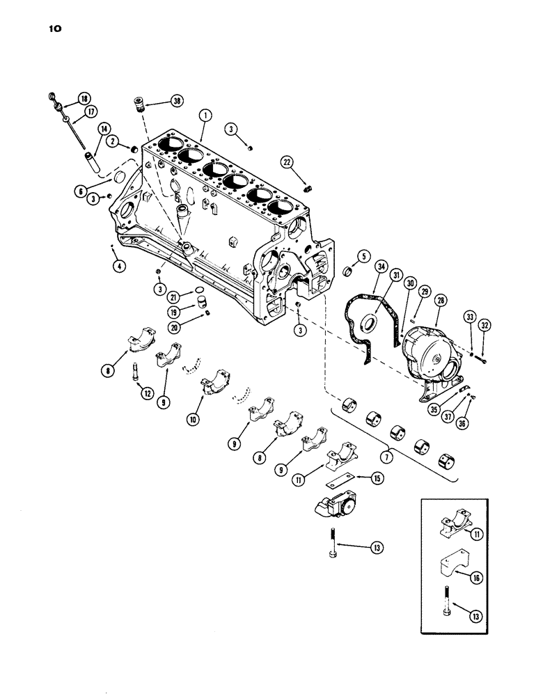 Схема запчастей Case IH 1030 - (010) - CYLINDER BLOCK ASSEMBLY, FIRST USED ENGINE SERIAL NUMBER 2174160 (02) - ENGINE