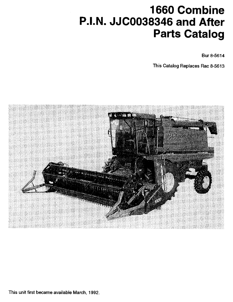 Схема запчастей Case IH 1660 - (1-01) - 1660 COMBINE P.I.N. JJC0038346 AND AFTER PARTS CATALOG (00) - PICTORIAL INDEX
