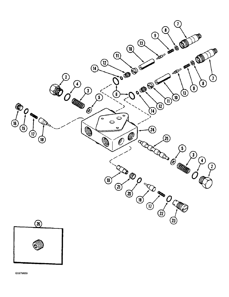 Схема запчастей Case IH 1660 - (8-070) - DOUBLE PILOTED VALVE, FOR AUGER SWING AND REEL FORE/AFT (07) - HYDRAULICS