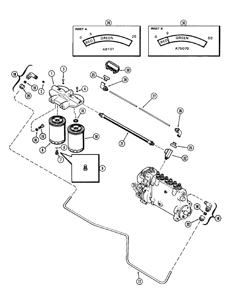 Схема запчастей Case IH 1470 - (028) - FUEL INJECTION FILTER SYSTEM, (504BDT) DIESEL ENGINE, FIRST USED ENGINE SERIAL NUMBER 2323001 (03) - FUEL SYSTEM