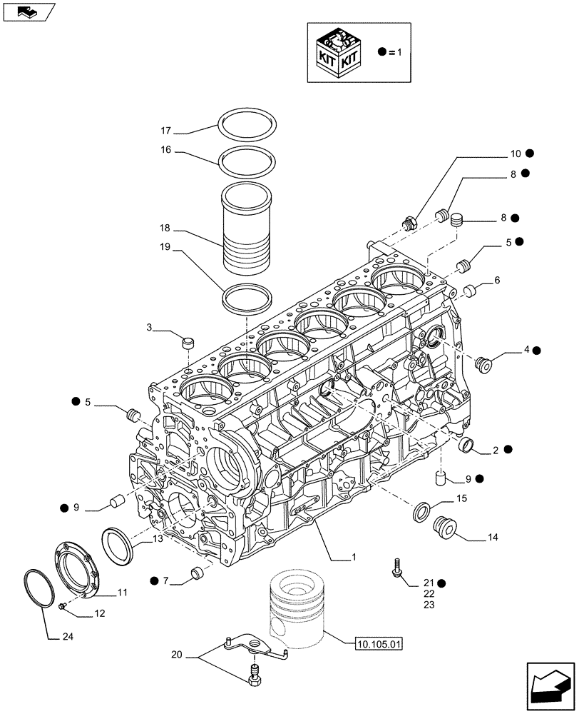 Схема запчастей Case IH F3DFE613B A002 - (10.001.02) - CYLINDER BLOCK & RELATED PARTS (504386610/615/630/640) (10) - ENGINE