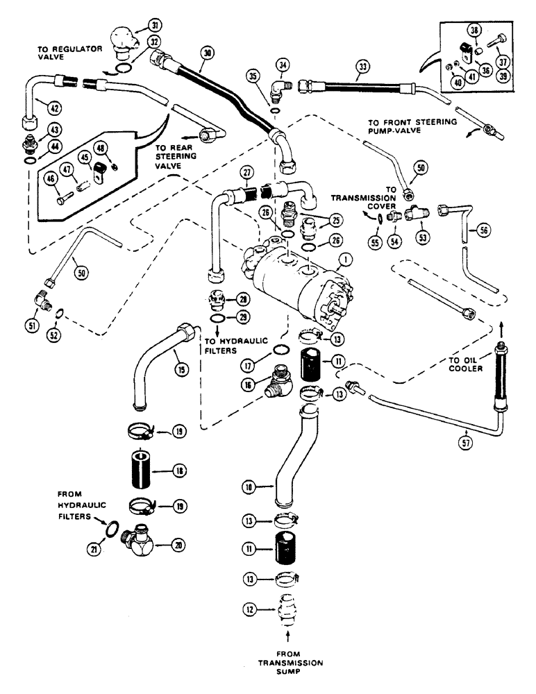 Схема запчастей Case IH 2670 - (300) - HYDRAULIC PUMP AND CIRCUITRY, WITHOUT P.T.O., USED BEFORE TRANSMISSION SERIAL NUMBER 10025257 (08) - HYDRAULICS