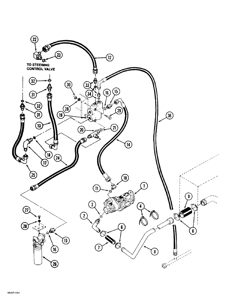 Схема запчастей Case IH 9380 QUADTRAC - (8-004) - STANDARD HYDRAULIC SYSTEM, PUMP CIRCUIT TO PRIORITY VALVE (08) - HYDRAULICS