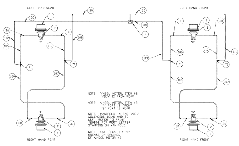 Схема запчастей Case IH 3150 - (06-008) - WHEEL MOTORS (POWER SHIFT) Hydraulic Plumbing