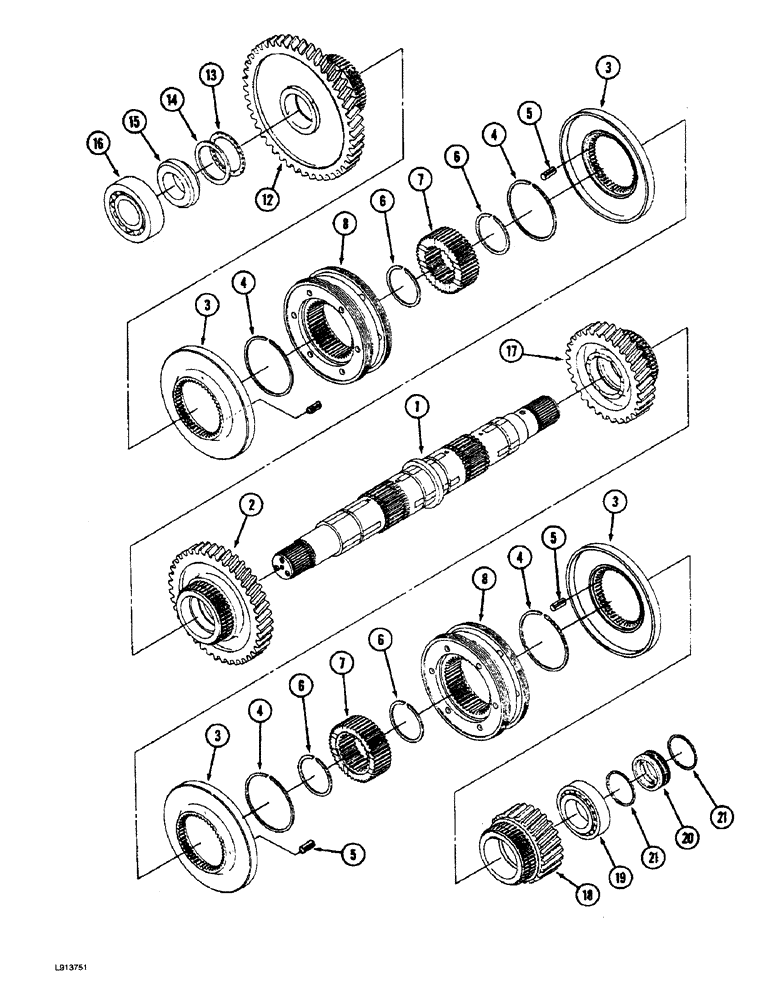 Схема запчастей Case IH 9270 - (6-052) - SYNCHROMESH TRANSMISSION ASSEMBLY RANGE OUTPUT SHAFT ASSEMBLY (06) - POWER TRAIN