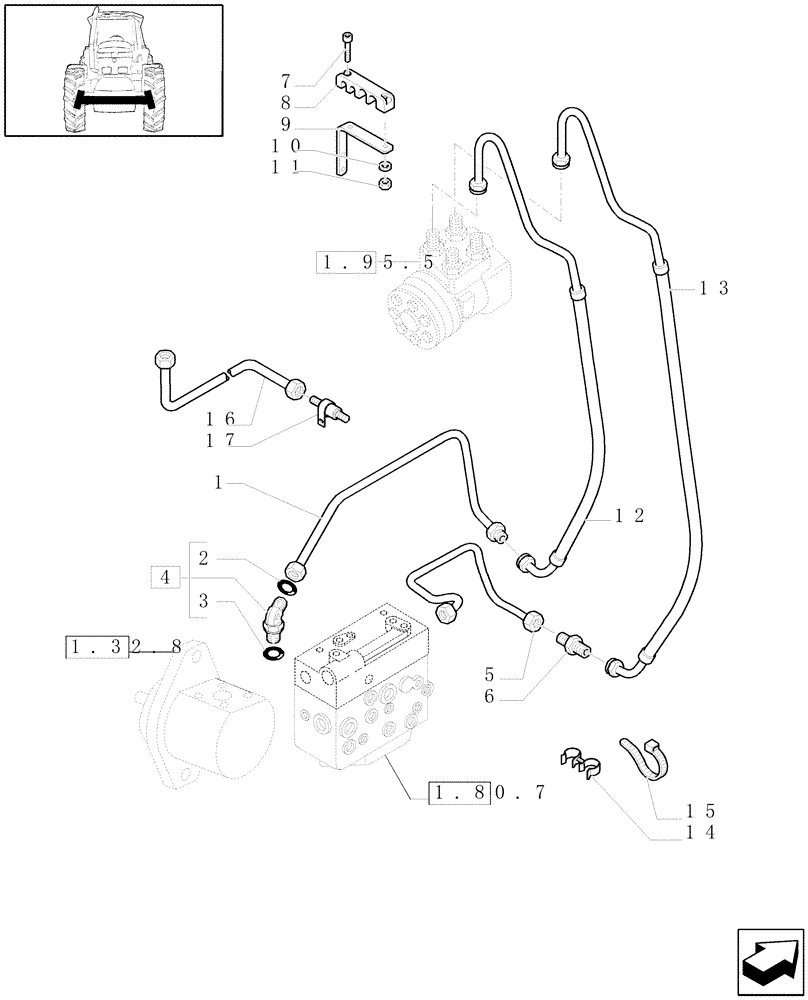 Схема запчастей Case IH MAXXUM 110 - (1.42.0/06) - 63 L/MIN FIXED DISPLACEMENT PUMP FOR EDC AND 16X16 - POWER STEERING PIPES (VAR.330830) (04) - FRONT AXLE & STEERING