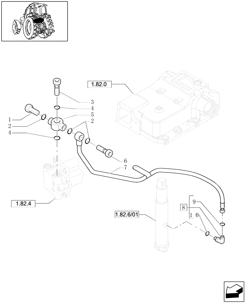 Схема запчастей Case IH MXU130 - (1.82.1/01) - (VAR.061-062) ONE SUPPLEMENTARY CYLINDER - LIFTER LINES (07) - HYDRAULIC SYSTEM