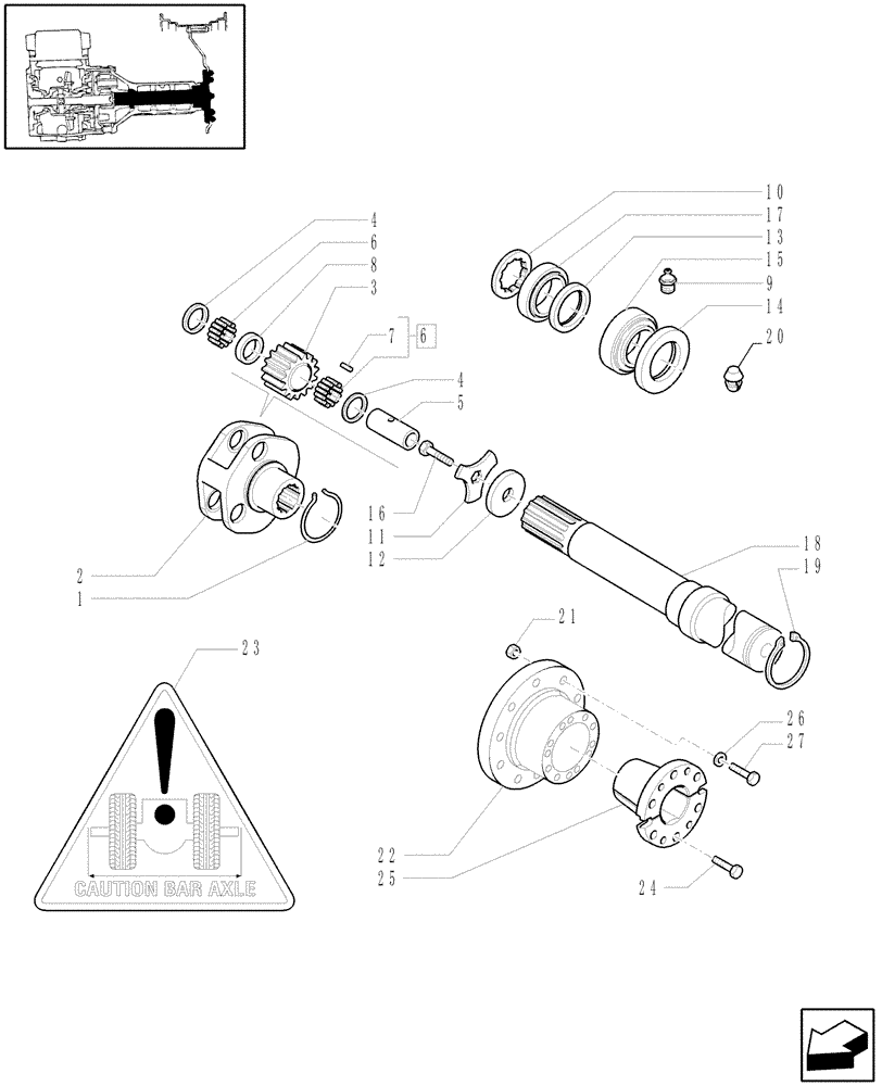 Схема запчастей Case IH PUMA 195 - (1.48.1/01[01]) - (VAR.181) BAR AXLE 119 FOR STEEL WHEELS & EXTREMITY LIGHTS - GEARS AND SHAFT (05) - REAR AXLE