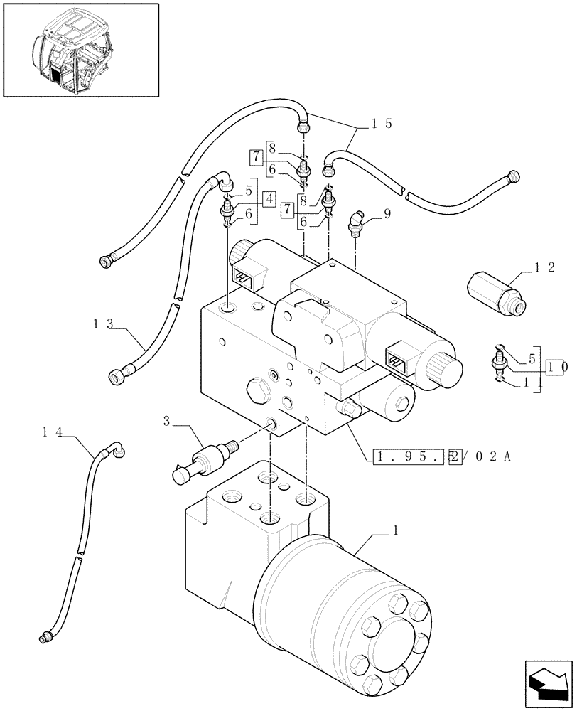 Схема запчастей Case IH PUMA 210 - (1.95.5/02[01A]) - (VAR.190) AUTOGUIDANCE STEERING SYSTEM - VALVES AND PIPES - D5713 (10) - OPERATORS PLATFORM/CAB