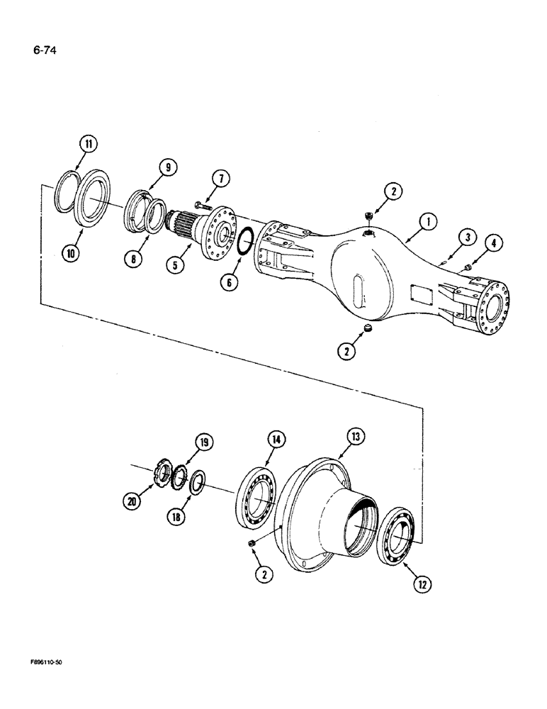 Схема запчастей Case IH 9280 - (6-74) - AXLE ASSEMBLY, HOUSING AND WHEEL HUB, K598.85/95 SERIES (06) - POWER TRAIN