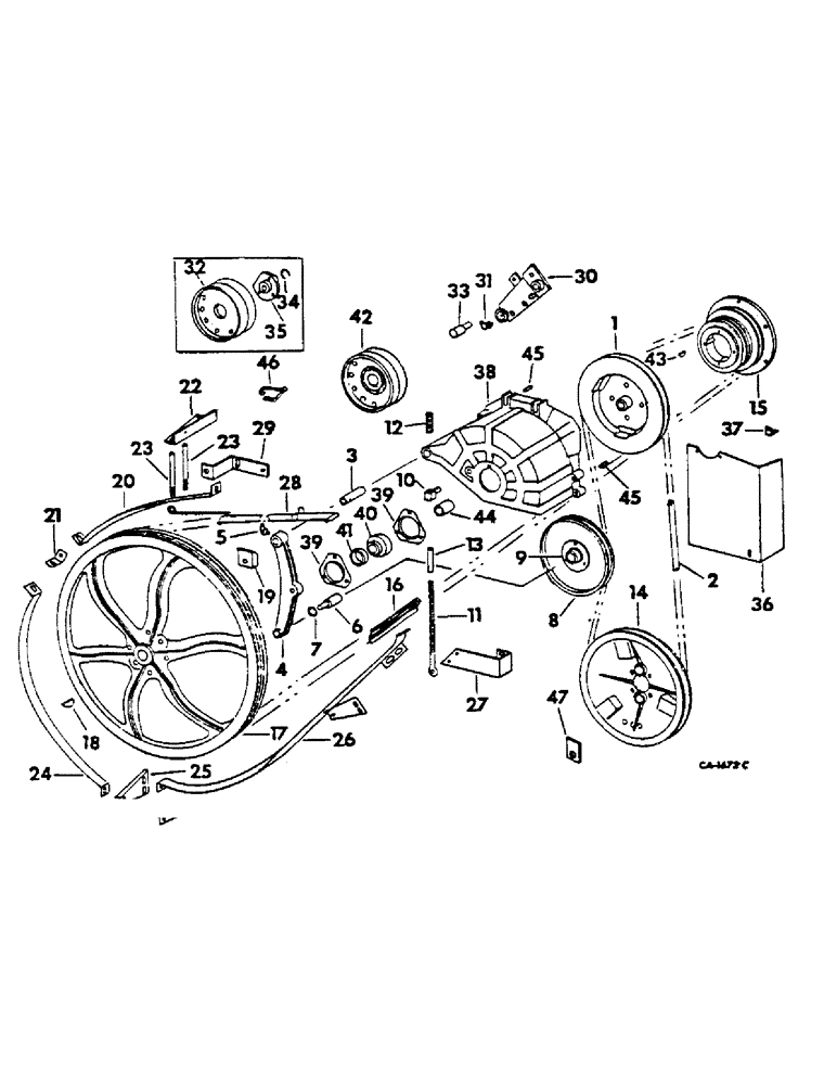 Схема запчастей Case IH 615 - (07-14) - DRIVE TRAIN, SEPARATOR AND PROPULSION JACKSHAFT DRIVE, BELT DRIVE Drive Train