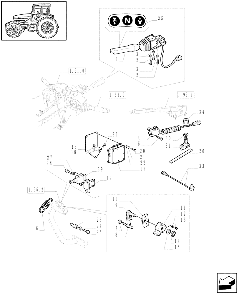 Схема запчастей Case IH JX1080U - (1.91.1/01[01]) - (VAR.275-279) POWER SHUTTLE - HI-LO - 30-40 KMH - HYDR. PTO - CONTROL UNIT & SWITCHES - C6275 (10) - OPERATORS PLATFORM/CAB