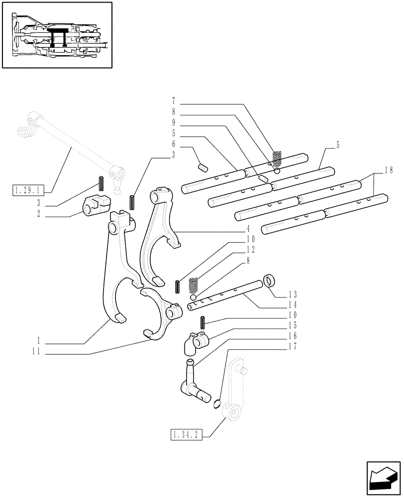 Схема запчастей Case IH JX95 - (1.29.0) - INNER CONTROLS - ROD AND FORK (03) - TRANSMISSION