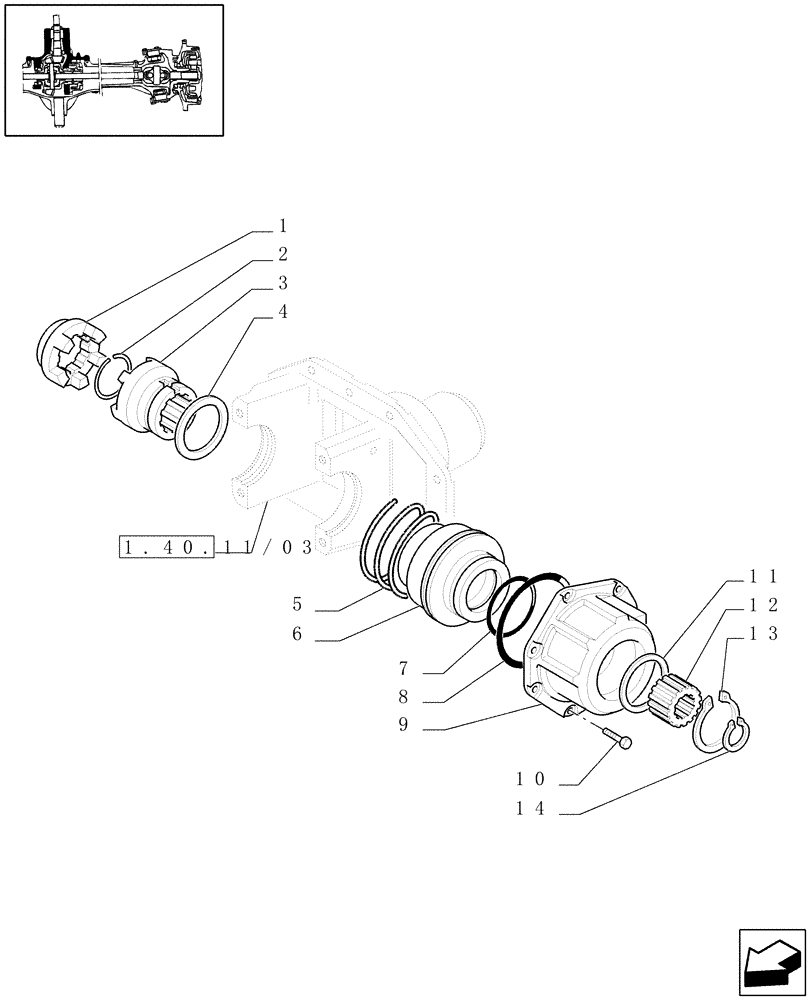 Схема запчастей Case IH JX1090U - (1.40.11/06) - (VAR.406) FRONT AXLE, 40KM/H HYDR. DIFF. LOCK - DIFFERENTIAL (04) - FRONT AXLE & STEERING