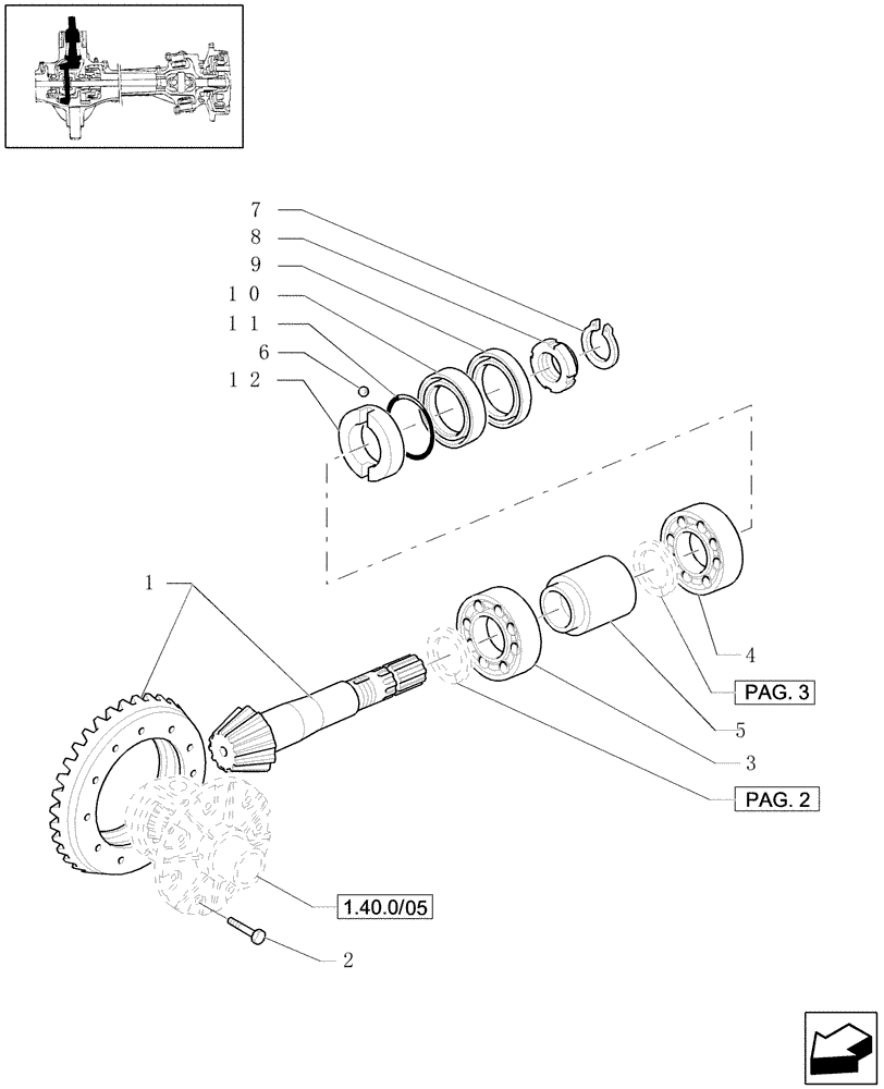 Схема запчастей Case IH JX1080U - (1.40. 0/04[01]) - FRONT AXLE 4WD - BEVEL GEAR PINION SET (04) - FRONT AXLE & STEERING