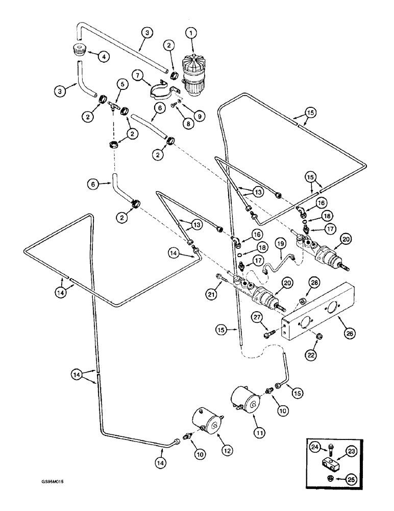 Схема запчастей Case IH 2055 - (7-04) - MASTER BRAKE CYLINDERS RESERVOIR, CONNECTIONS AND MOUNTING (5.1) - BRAKES