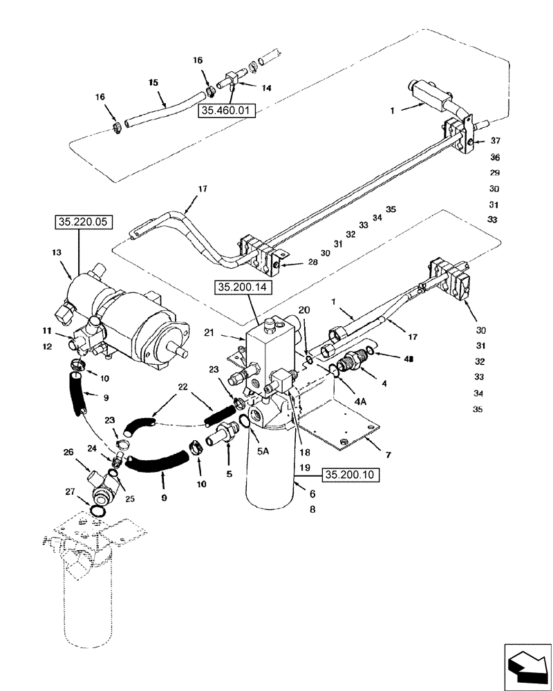 Схема запчастей Case IH 2588 - (35.220.02) - HYDRAULICS - AUXILIARY PUMP RETURN (35) - HYDRAULIC SYSTEMS