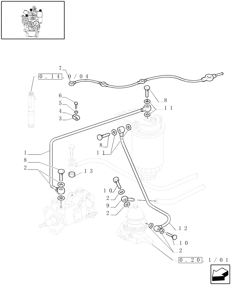Схема запчастей Case IH JX70 - (0.20.3/04) - (VAR.319-747) TTF ENGINE TIER2 - FUEL SYSTEM (01) - ENGINE
