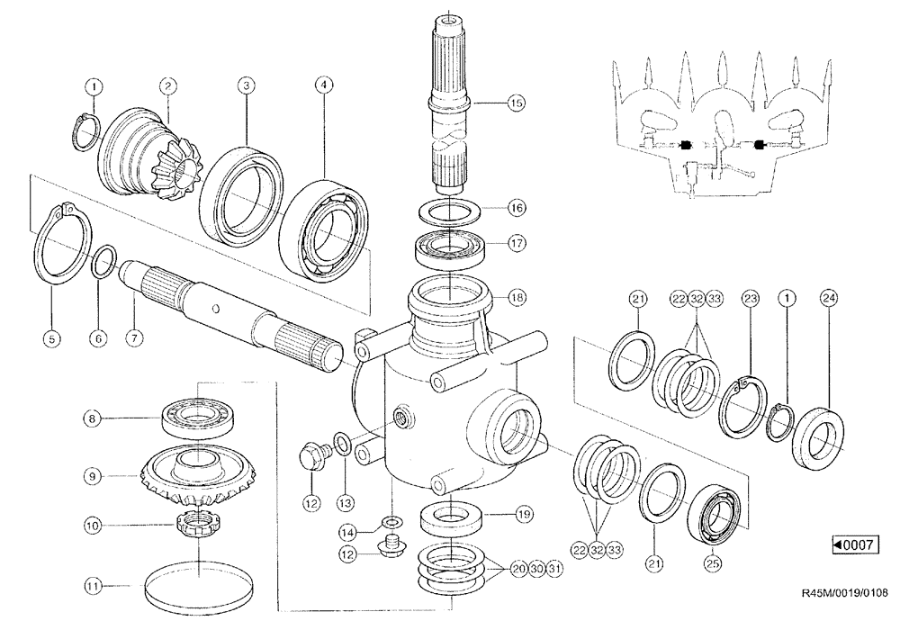 Схема запчастей Case IH RU450 - (0019) - GEARBOX, FEED ROLLER (58) - ATTACHMENTS/HEADERS