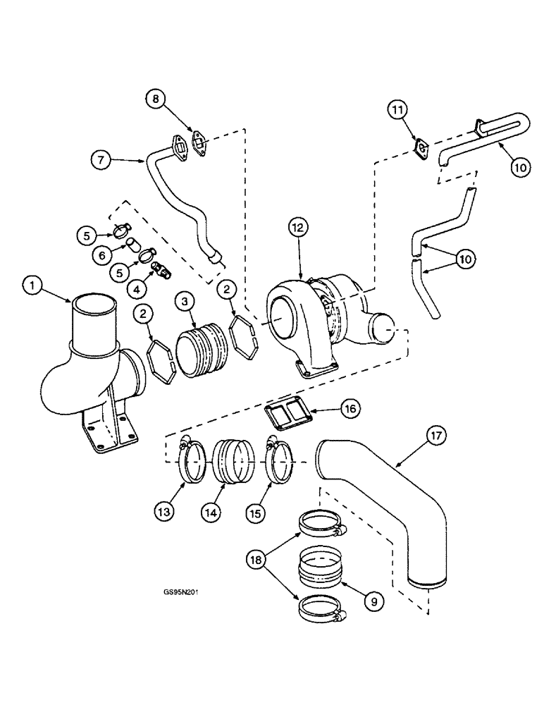 Схема запчастей Case IH DT-436 - (9D-098) - TURBOCHARGER AND CONNECTIONS - ALL MACHINES EXCEPT 5088 TRACTORS 