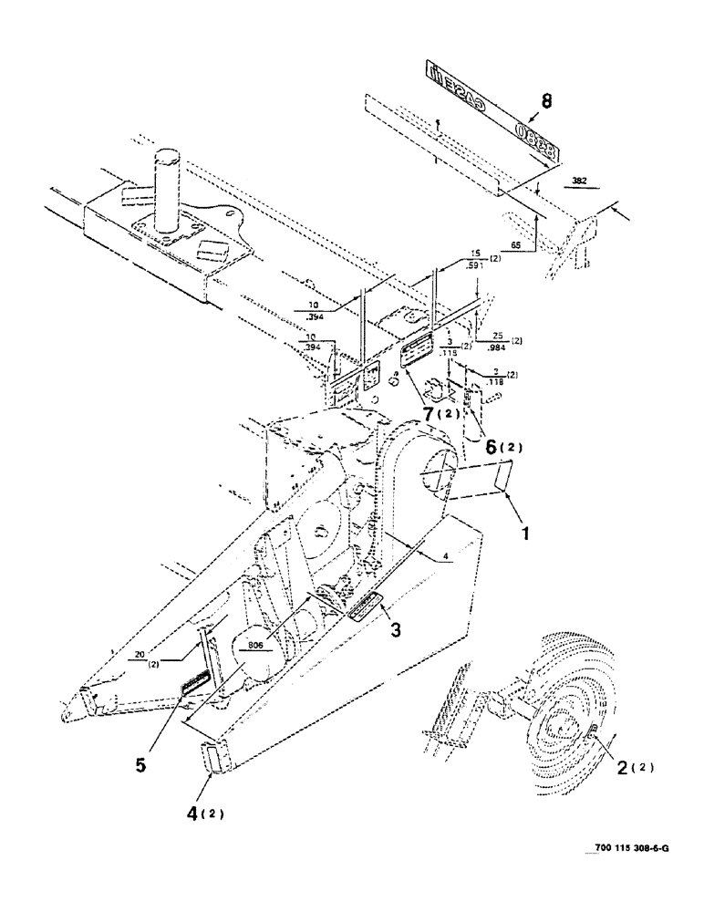 Схема запчастей Case IH 8380 - (9-12) - DECAL LOCATION DIAGRAM, HEADER, CONTINUED, SERIAL NUMBER CFH0102133 AND LATER (09) - CHASSIS