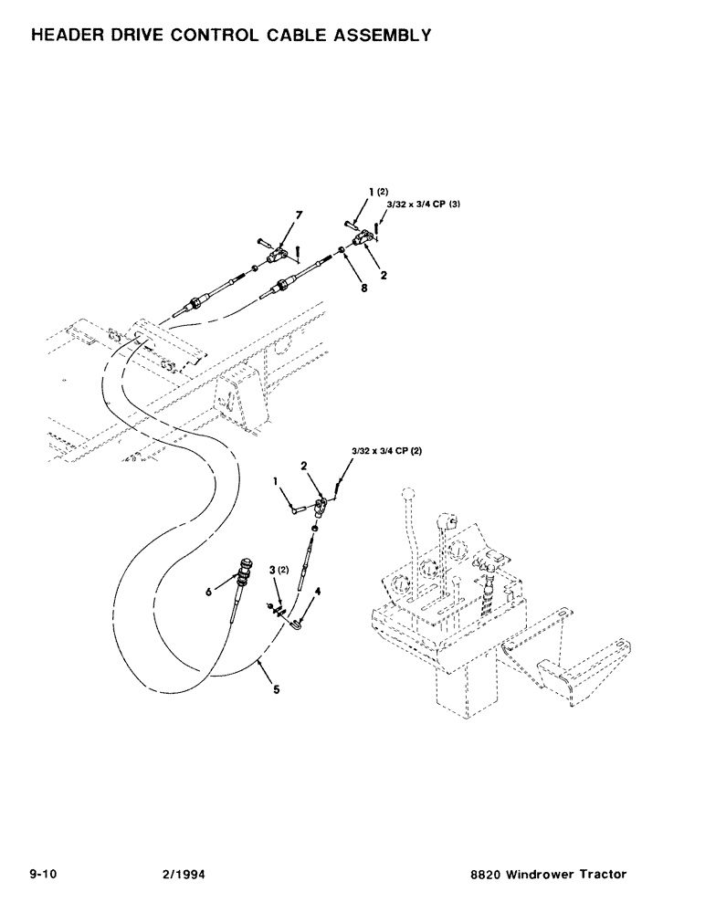 Схема запчастей Case IH 8820 - (9-10) - HEADER DRIVE CONTROL CABLE ASSEMBLY (09) - CHASSIS/ATTACHMENTS