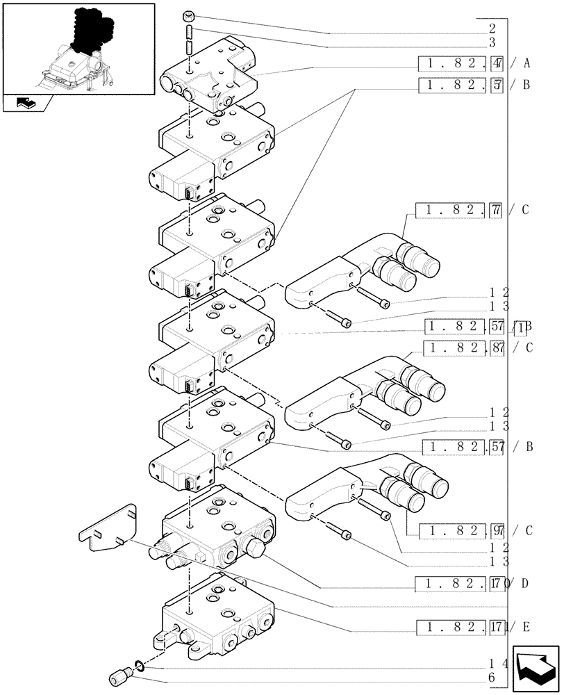 Схема запчастей Case IH MAXXUM 130 - (1.82.7/01[02]) - 4 ELECTROHYDRAULIC REAR REMOTE CONTROL VALVES - VALVE SECTIONS AND QUICK COUPLERS (VAR.330862-338851) (07) - HYDRAULIC SYSTEM