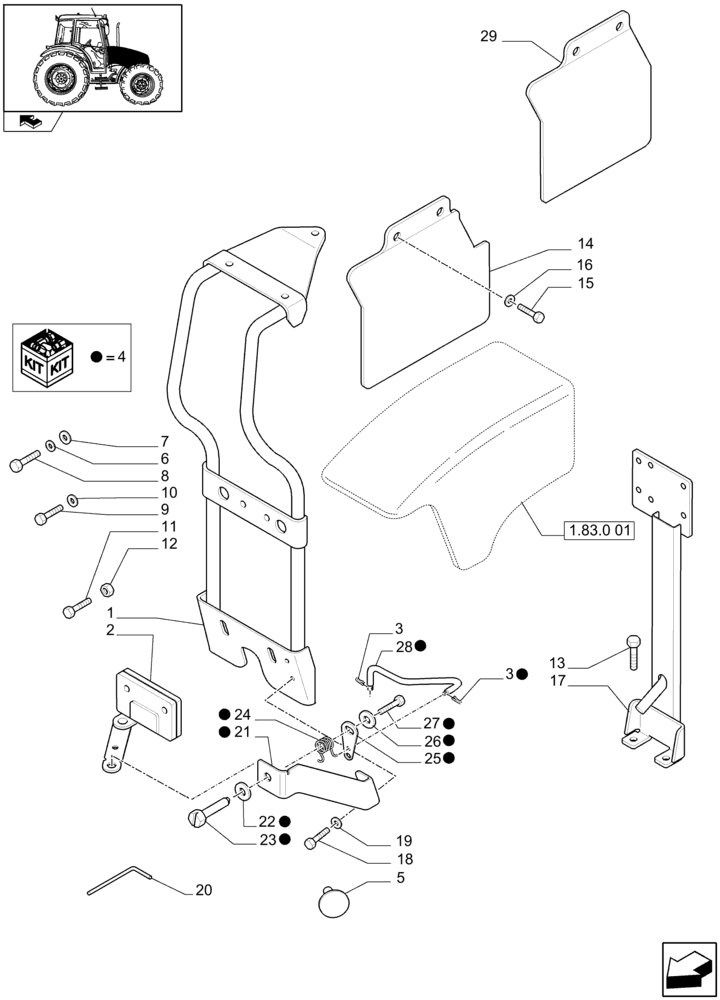 Схема запчастей Case IH FARMALL 70 - (1.83.0[02A]) - HOOD LOCK AND HEAT PROTECTIONS - D6520 (08) - SHEET METAL