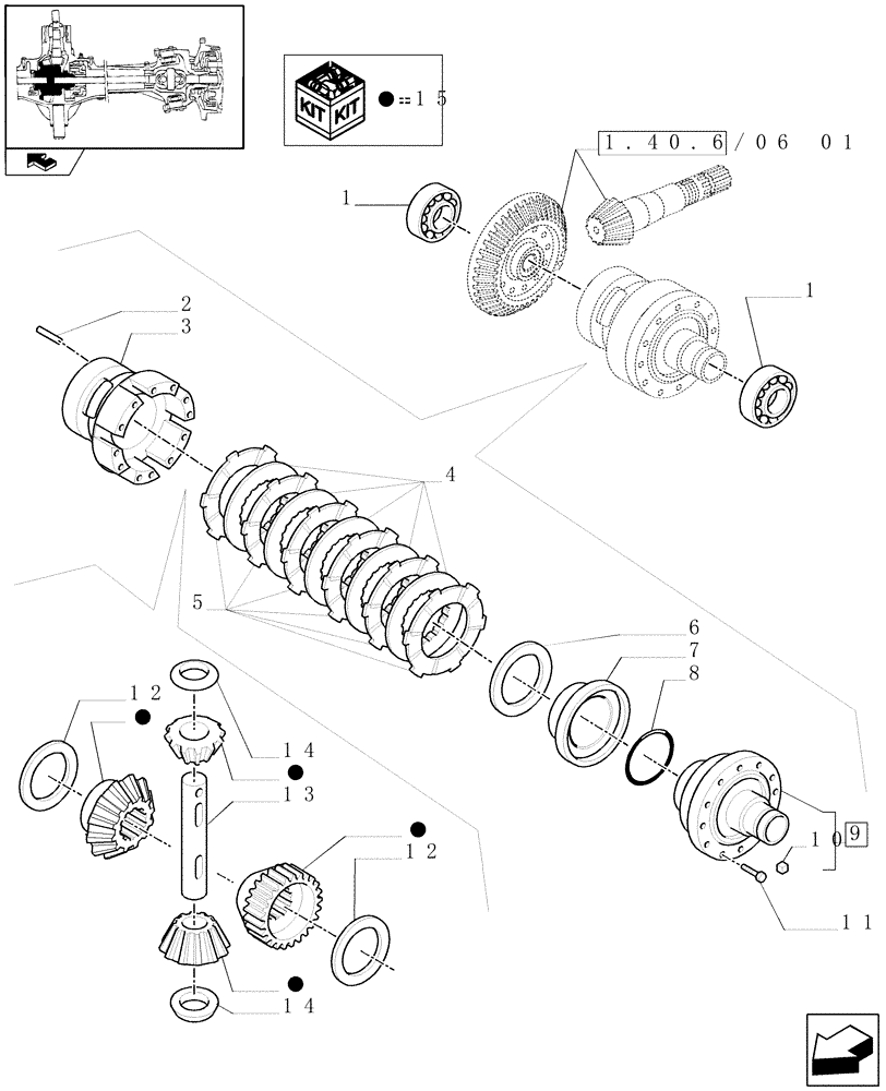 Схема запчастей Case IH MAXXUM 115 - (1.40.6/07[01]) - (CL.4) SUSPENDED FRONT AXLE W/MULTI-PLATE DIFF. LOCK, ST. SENSOR AND BRAKES - DIFFERENTIAL (VAR.330430) (04) - FRONT AXLE & STEERING