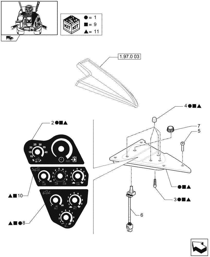 Схема запчастей Case IH MAXXUM 115 - (1.75.1/04) - COMMAND ARM FOR ELECTROHYDRAULIC REMOTES WITH SLIP CONTROL (RADAR) - CONTROLS (VAR.332023-332024) (06) - ELECTRICAL SYSTEMS