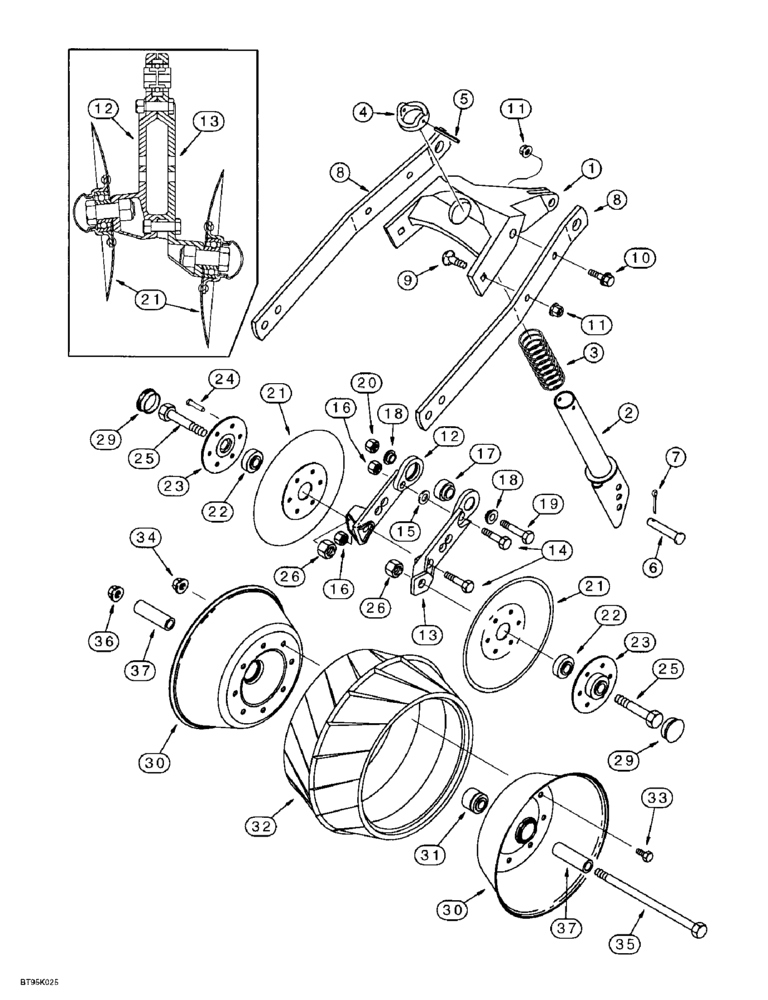 Схема запчастей Case IH 955 - (9D-12) - PRESS WHEEL & COVERING DISC, USED W/LEFT-HAND LEADING DISC OPENER (ON RIGHT HAND SIDE OF PLANTER) (09) - CHASSIS/ATTACHMENTS