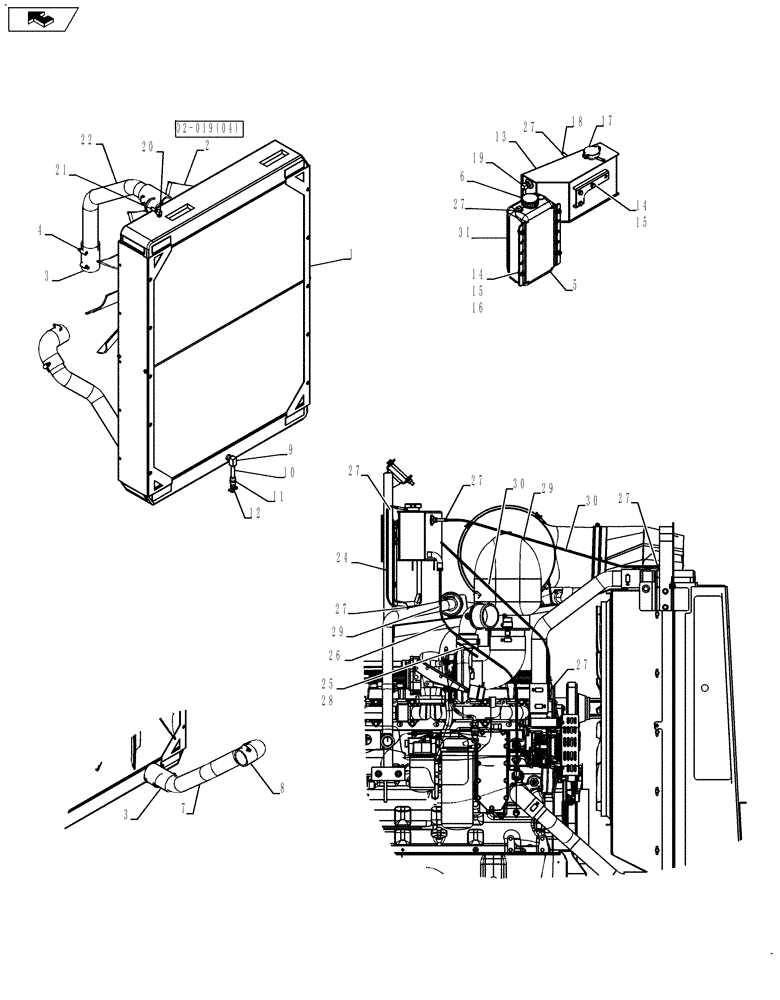 Схема запчастей Case IH TITAN 4520 - (02-019[03]) - RADIATOR COMPONENTS, TITAN 4520, SERIAL NUMBER YAT028756 AND AFTER (01) - ENGINE