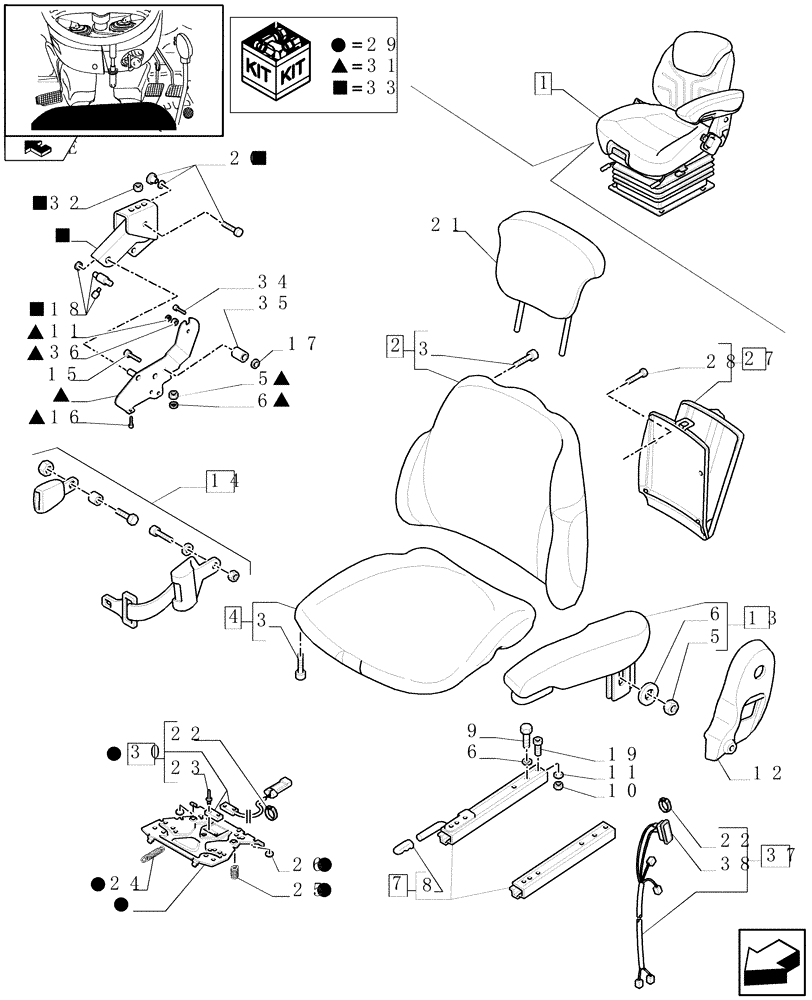 Схема запчастей Case IH PUMA 125 - (1.93.3/ D[01]) - "GRAMMER" DELUXE AIR SUSPENSION SEAT WITH HEATED CUSHIONS, W/BELTS AND W/SWITCH - BREAKDOWN (VAR.330709) (10) - OPERATORS PLATFORM/CAB