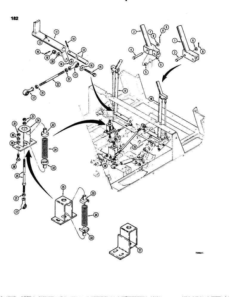 Схема запчастей Case IH 1845 - (182) - CONTROLS - FORWARD AND REVERSE, CONTROL LEVERS, CENTERING SPRINGS, AND CONTROL RODS (90) - PLATFORM, CAB, BODYWORK AND DECALS