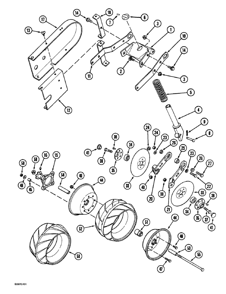 Схема запчастей Case IH 900 - (9-184) - PRESS WHEEL AND COVERING DISC, PLATE TYPE UNIT PLANTER WITH PRESS WHEEL DRIVE ROW UNITS (09) - CHASSIS/ATTACHMENTS