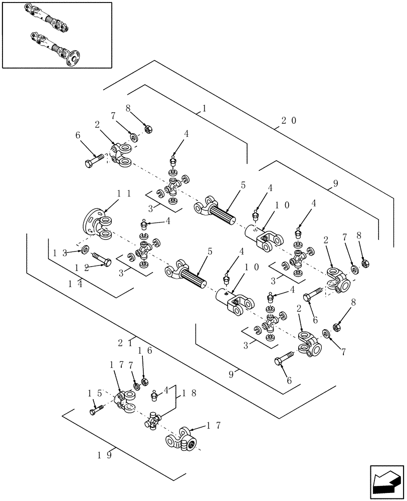 Схема запчастей Case IH RDX161 - (008) - CONDITIONER DRIVE SHAFTS (14) - MAIN GEARBOX & DRIVE