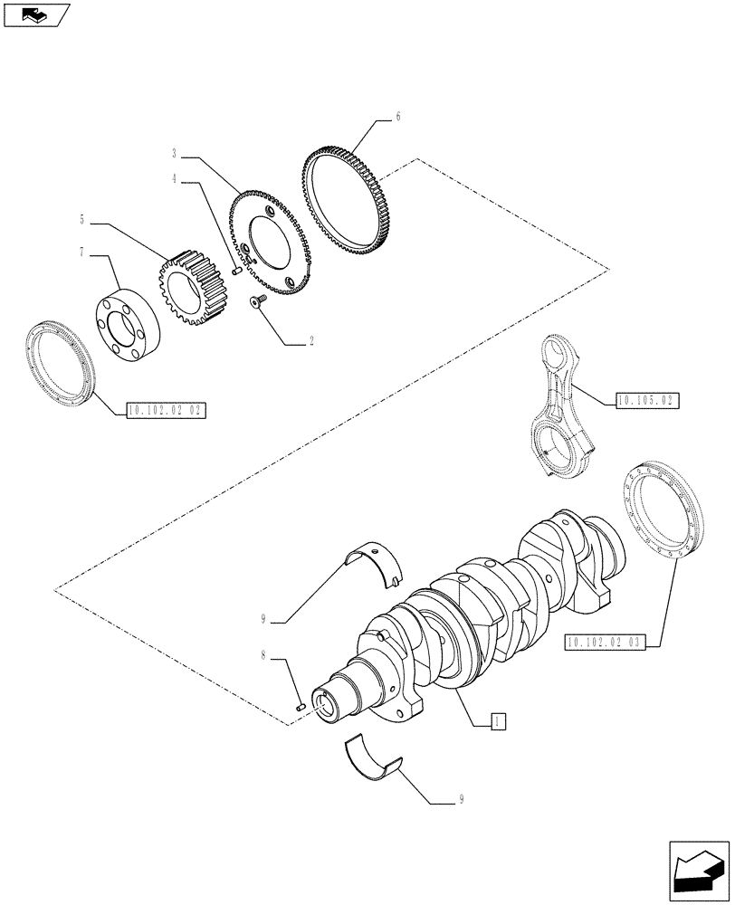 Схема запчастей Case IH F5AE9454J A002 - (10.103.01) - CRANKSHAFT (10) - ENGINE