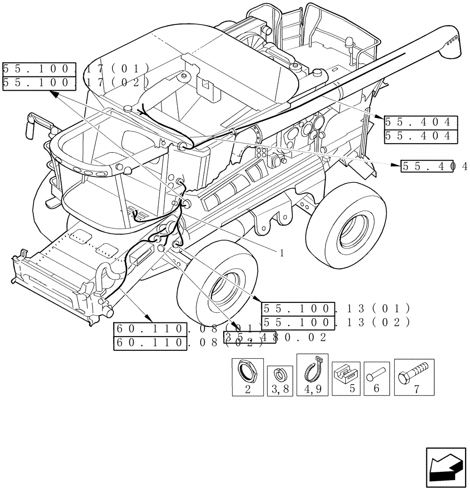 Схема запчастей Case IH 7010 - (55.100.18[01]) - WIRE HARNESS, MAIN FRAME, FRONT - 7010/8010 (55) - ELECTRICAL SYSTEMS