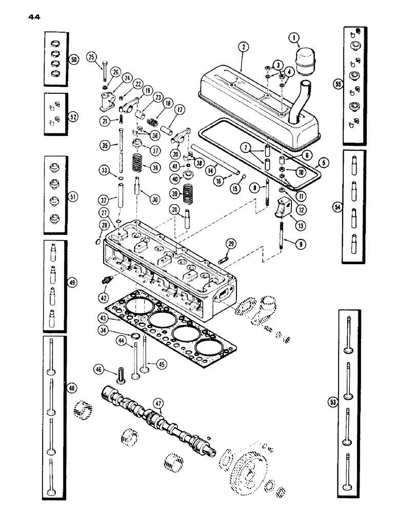 Схема запчастей Case IH 530 - (044) - GAS CYLINDER HEAD ASSEMBLY, 530 SERIES, 159 SPARK IGNITION ENGINE (02) - ENGINE