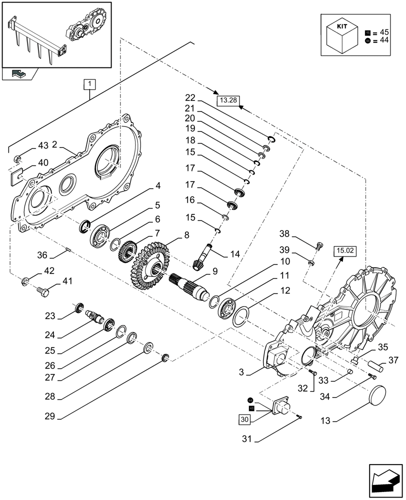 Схема запчастей Case IH LB333P - (13.27[01]) - SHUTTLE FEEDER, GEARBOX, FRONT (13) - FEEDER