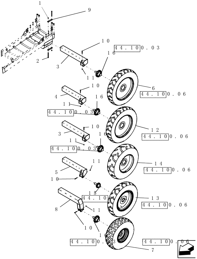 Схема запчастей Case IH 160 - (44.100.05) - WHEEL - ASSEMBLY, CART SINGLE (44) - WHEELS