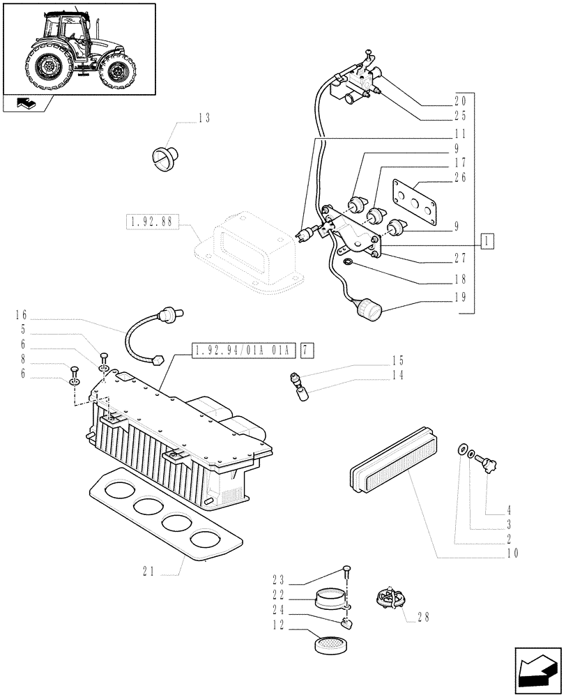 Схема запчастей Case IH FARMALL 95 - (1.92.94/01[01A]) - AIR CONDITIONING UNIT - AIR CONDITIONER - D6615 (VAR.330641-336641) (10) - OPERATORS PLATFORM/CAB