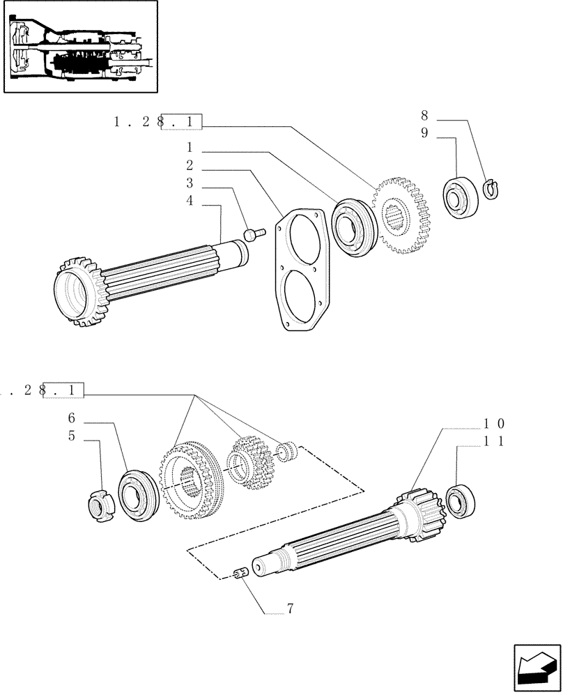 Схема запчастей Case IH JX90U - (1.27.1[04]) - (VAR.271-272-274-276-296) (HI-LO) AND SYNCHRONIZED REVERSING GEAR - 30-40 KM/H - SHAFTS & BEARINGS (03) - TRANSMISSION