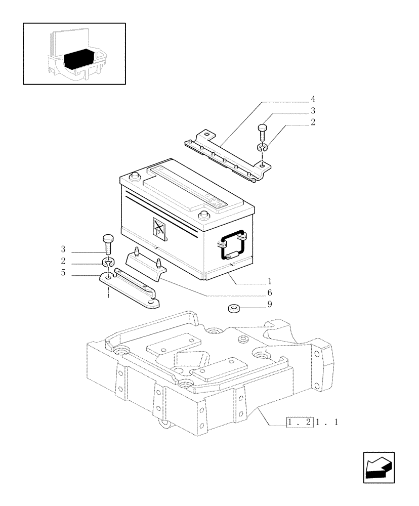 Схема запчастей Case IH JX100U - (1.74.1) - BATTERY MOUNTING - BATTERY (06) - ELECTRICAL SYSTEMS