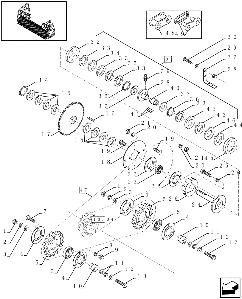 Схема запчастей Case IH LBX431R - (13.03[01]) - PICK-UP, MAIN TRANSMISSION (13) - FEEDER