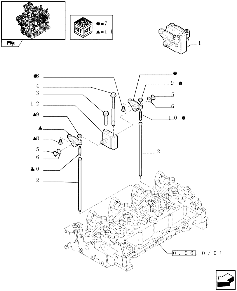 Схема запчастей Case IH FARMALL 95N - (0.06.6/01) - ROCKER SHAFT (01) - ENGINE