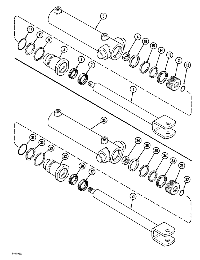 Схема запчастей Case IH 900 - (8-076) - DRIVE/CARRYING WHEEL HYDRAULIC CYLINDER, RETAINING RING TYPE CYLINDER (08) - HYDRAULICS